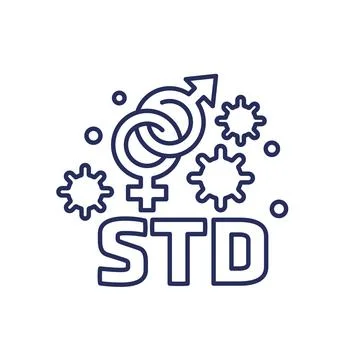 STD, Sexual transmitted disease line icon on white Stock Illustration
