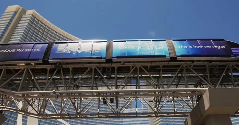Steadicam Las Vegas Aria. Drove past monorail. Stock Footage