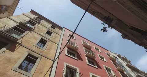 Steadicam moving view of old builings in gothic district Stock Footage 63620266