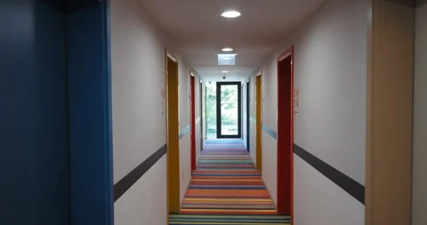 Steadicam shot of empty hotel corridor Stock Footage 265239455