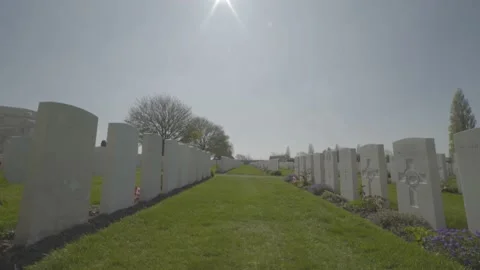 Steadicam Through WW1 Graves Stock Footage 136360111