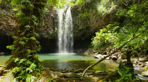 Steadicam Tropical Waterfall Stock Footage 52984205