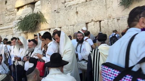 Steadicam View of Prayer at Western Wall Stock Footage 55120344
