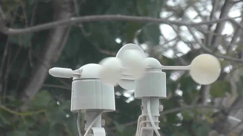 Steady close-up of wind vane and speed monitor spinning Stock Footage 92481125