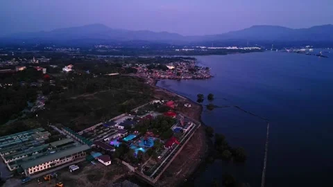 Steady Drone Shot of Lighted Boat at Batangas Port in Wawa Batangas Philippines 스톡 동영상 336812304