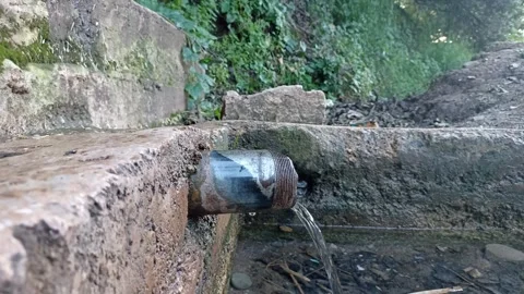 Steady Flow of Drinking Water from a Rustic Source in Nature Stock Footage 333531068