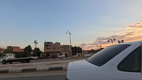 Steady highway ride across Cairo Fayoum Desert Road beautiful desert landscapes 库存影片 330092098