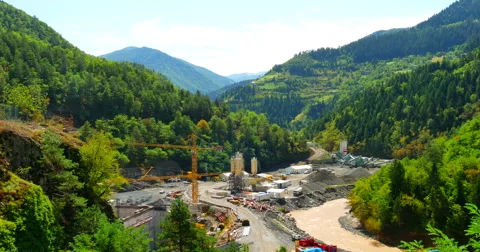 Steady shot of construction site in mountain Stock Footage 62471892