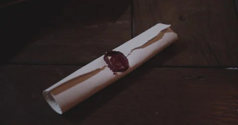 A Steady Shot of an Old Scroll With a Red Wax Seal Stock-Footage 156198615