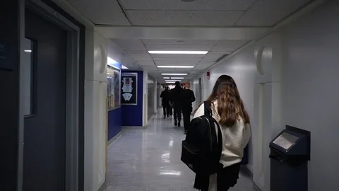 Steady Slow Motion Walk Through School Corridor Stock Footage 85040585