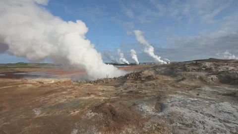 A Steady Steam Column Rises from Iceland's Gunnuhver Hot Springs Stock Footage 345179801