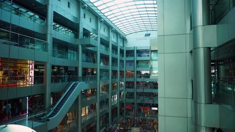Steady time lapse view on large shopping mall store with modern architecture Stock Footage 97125150