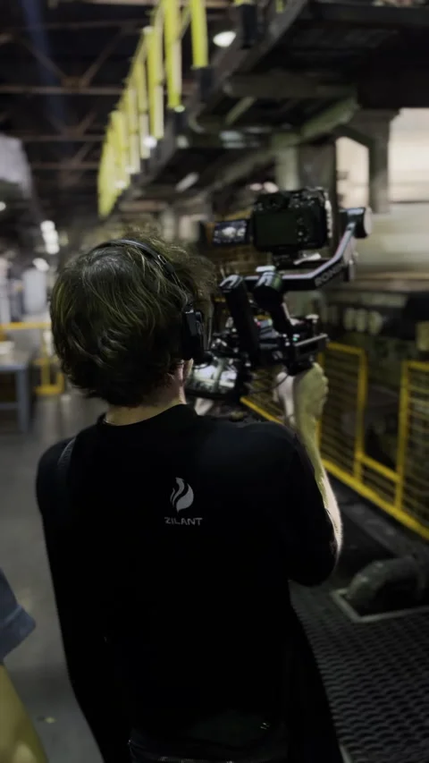 Steady tripod supports camera during production scene Stock Footage 313866147