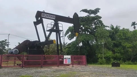 A steady wide shot of donkey pump extracting resources Stock Footage 336675005