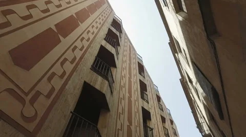 Steadycam moving view of old builings in gothic district Stock Footage 63617893