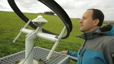 Steadycam scientist, research station studying weather, heliograph daylight Stock Footage