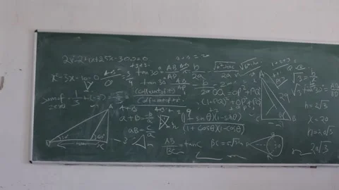Steadycam Shot Of  Blackboard Full Of Math Formulas Written, Classroom , 4k Stock Footage 134361672