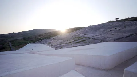 Steadycam wide angle walk through Il cretto di Burri memorial in Sicily Stock Footage 330356189