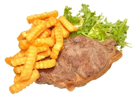 Steak And Chips With Lettuce Stock Photos