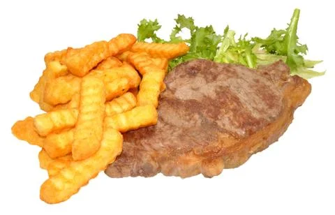 Steak And Chips With Lettuce Stock Photos