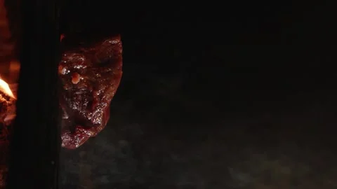 Steak and fire. Slow motion. 120 fps. Vertical video Stock Footage 172440018