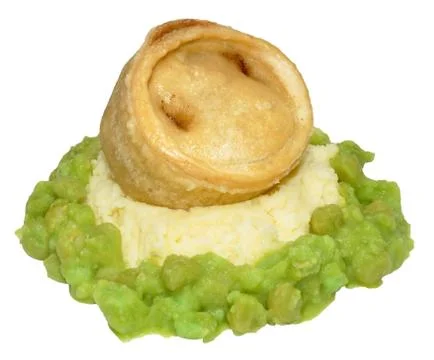 Steak And Kidney Pudding With Mashed Potato And Peas Stock Photos
