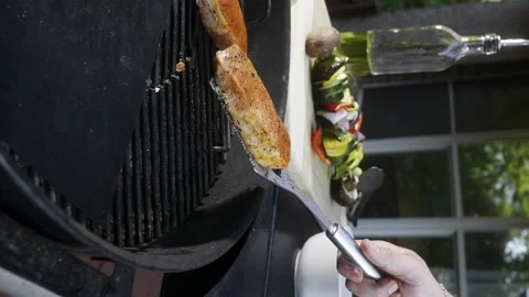 Steak and vegetable on the grill slow motion Stock Footage 140595326