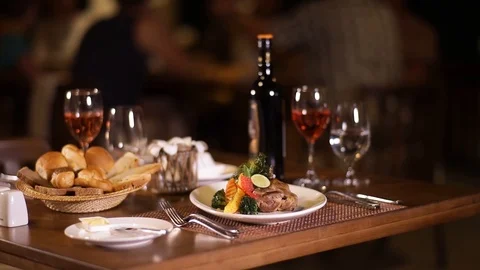 Steak and Wine Dinner Stock Footage 123257727