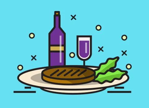 Steak and wine. Free Stock Illustration