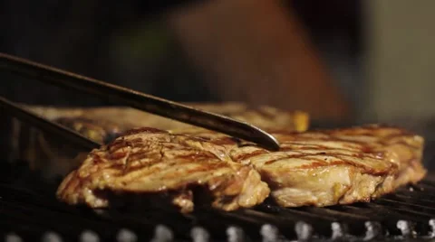 Steak on Barbecue grill Stock Footage 55844118