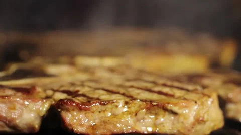 Steak on Barbecue grill Stock Footage 55844421