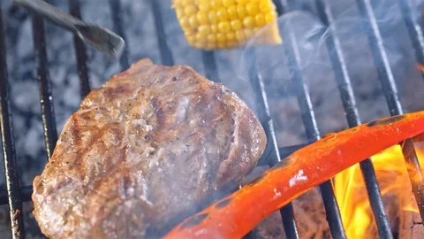 Steak on barbecue grill Stock Footage 85482769