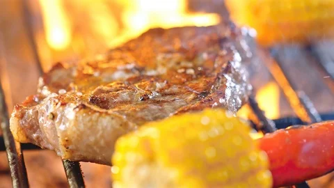 Steak on barbecue grill Stock Footage 85520078