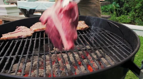 Steak on bbq fire Stock Footage 58281479