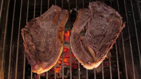 Steak beef on grill slow motion 4k Stock Footage 146485150