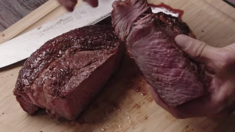 Steak being sliced up Stock Footage 194717645