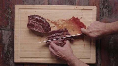 Steak being sliced up Stock Footage 194748434