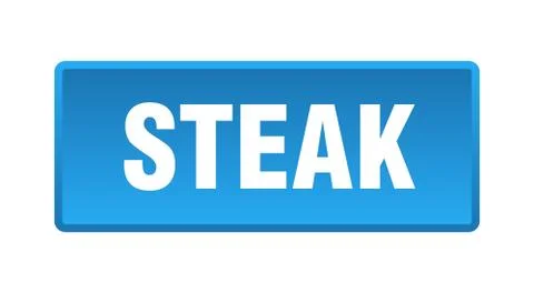 Steak button. steak square blue push button Stock Illustration
