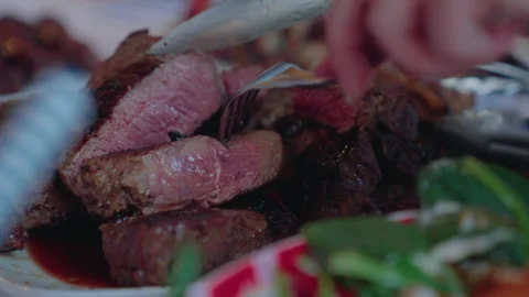 Steak cut ready for eating Stock Footage 348265975