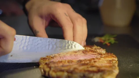 Steak Cut into Slices Stock Footage 102281889