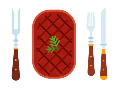Steak with dill and cutlery vector flat isolated Stock Illustration