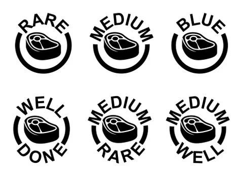 Steak doneness chart - differently cooked pieces of beef. Stock Illustration