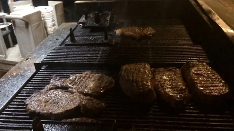 Steak Fire Grill Slow-Motion Stock Footage 107007969