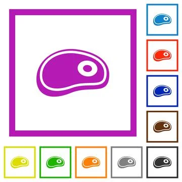 Steak flat framed icons Illustrazione stock