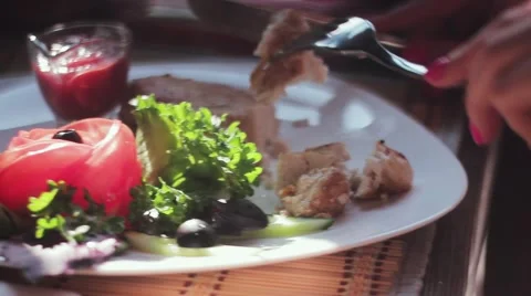 Steak on a fork. Ukraine restaurant. Stock Footage 52926791