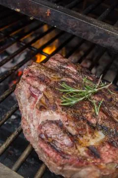 Steak fried on the grill Stock Photos