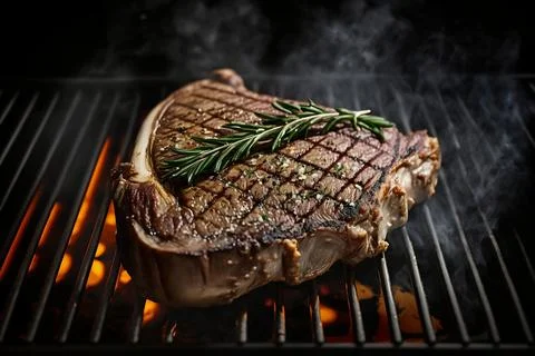 Steak on grill black background イラスト素材