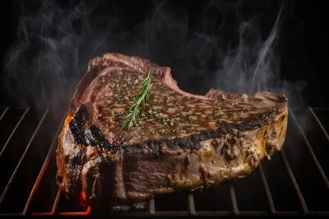Steak on grill black background イラスト素材