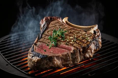 Steak on grill black background イラスト素材