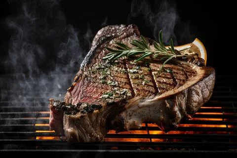 Steak on grill black background イラスト素材